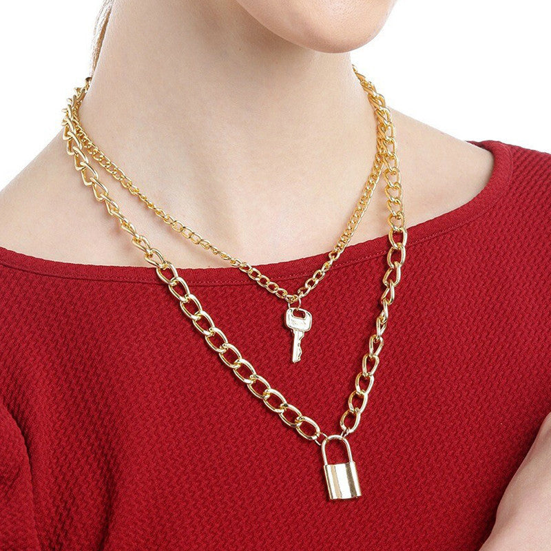 Stunning Gold Plated Lock Key Design Necklace For Women