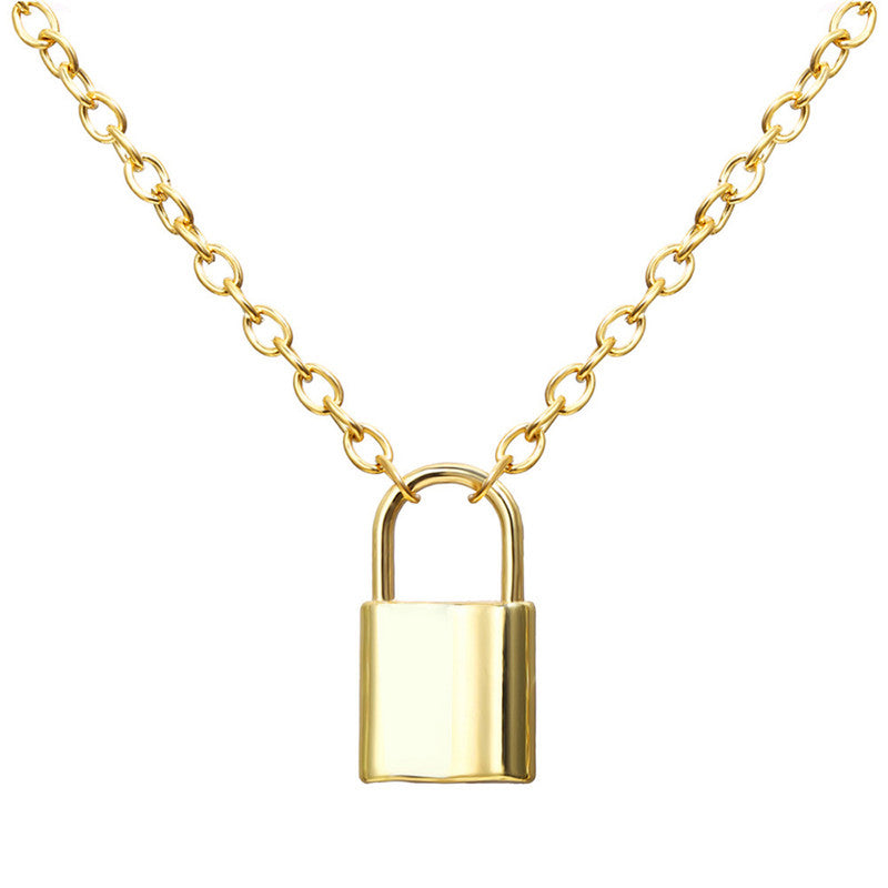 Glitzy Lock Design Gold Plated Chain Necklace For Women