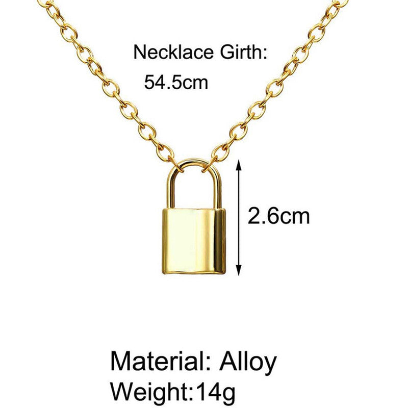 Glitzy Lock Design Gold Plated Chain Necklace For Women