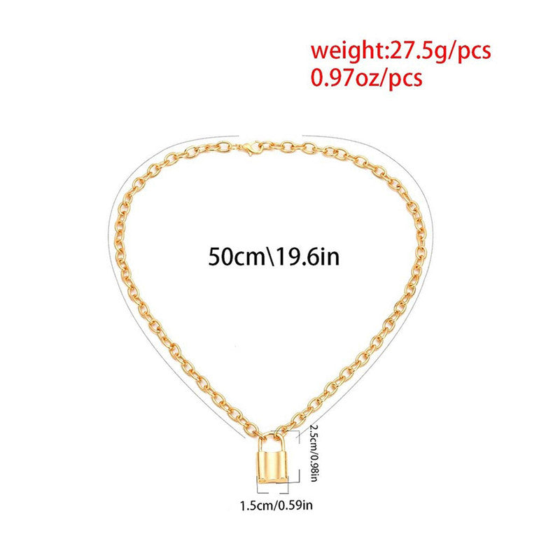 Glitzy Lock Design Gold Plated Chain Necklace For Women