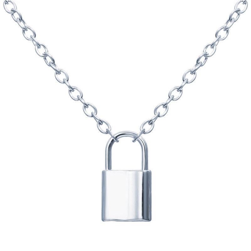 Glitzy Lock Design Silver Plated Chain Necklace For Women