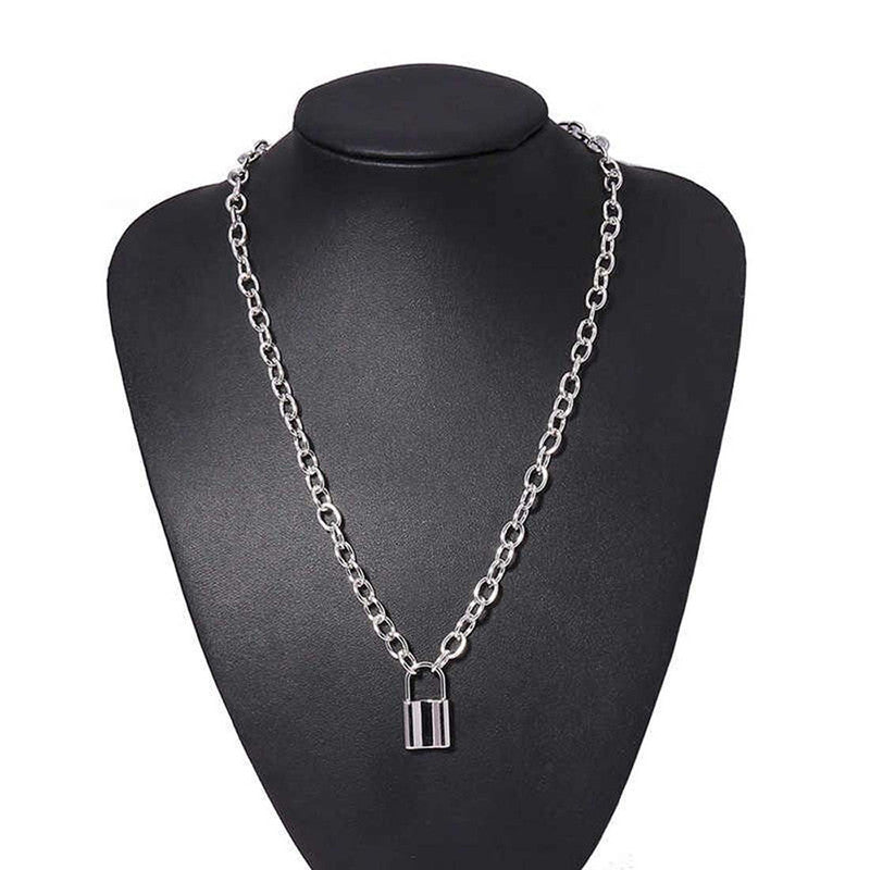 Glitzy Lock Design Silver Plated Chain Necklace For Women