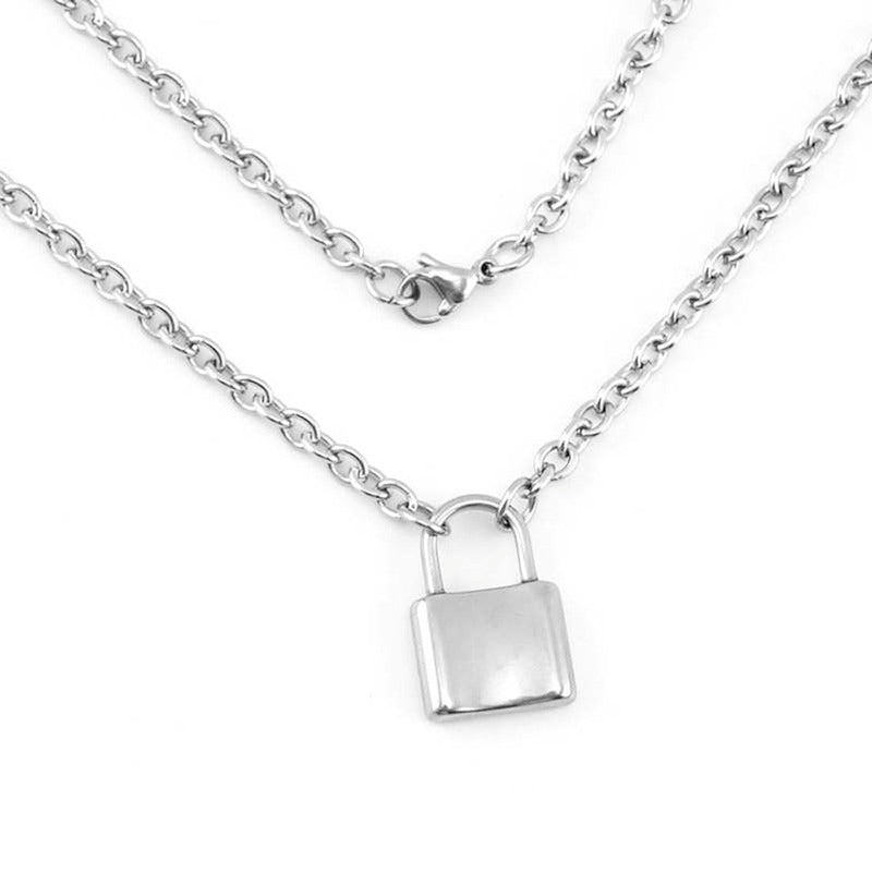 Glitzy Lock Design Silver Plated Chain Necklace For Women