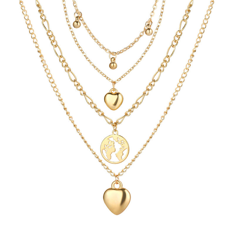 Gracious Heart Design Gold Plated Layered Chain Necklace For Women