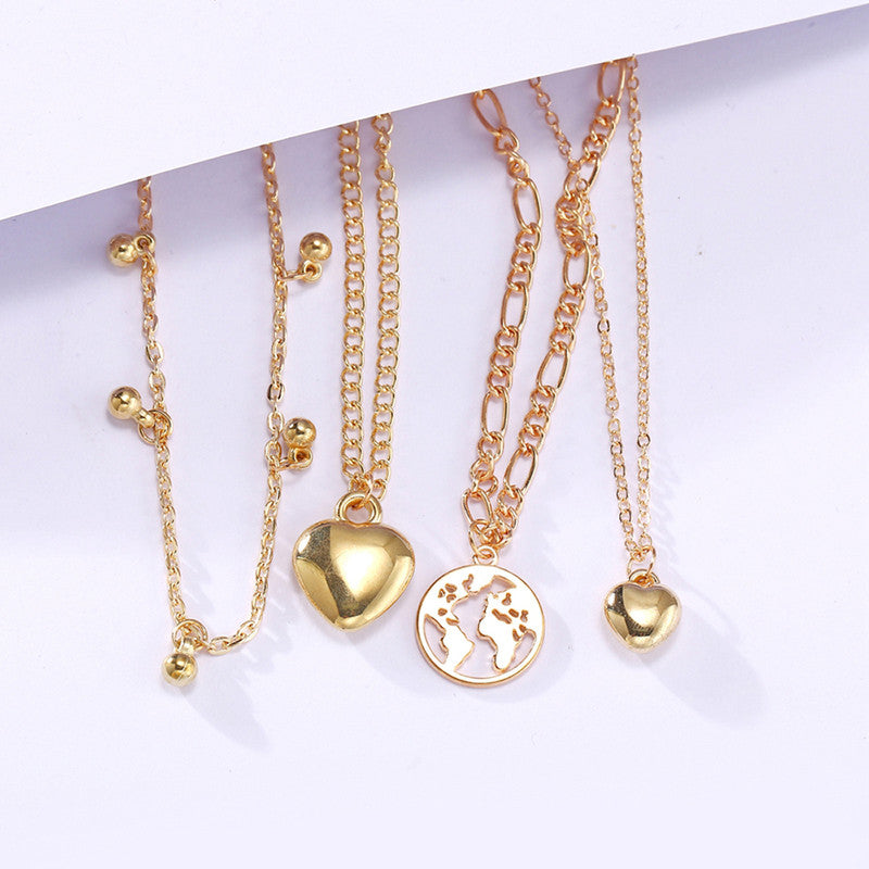 Gracious Heart Design Gold Plated Layered Chain Necklace For Women