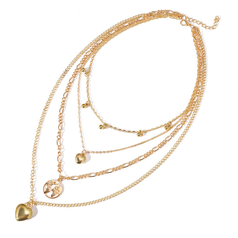 Gracious Heart Design Gold Plated Layered Chain Necklace For Women