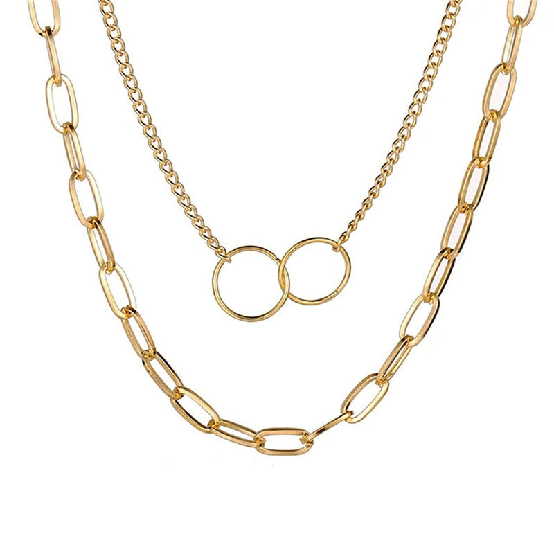 Mesmerizing Cross Ring Lon Chain Gold Plated Necklace For Women