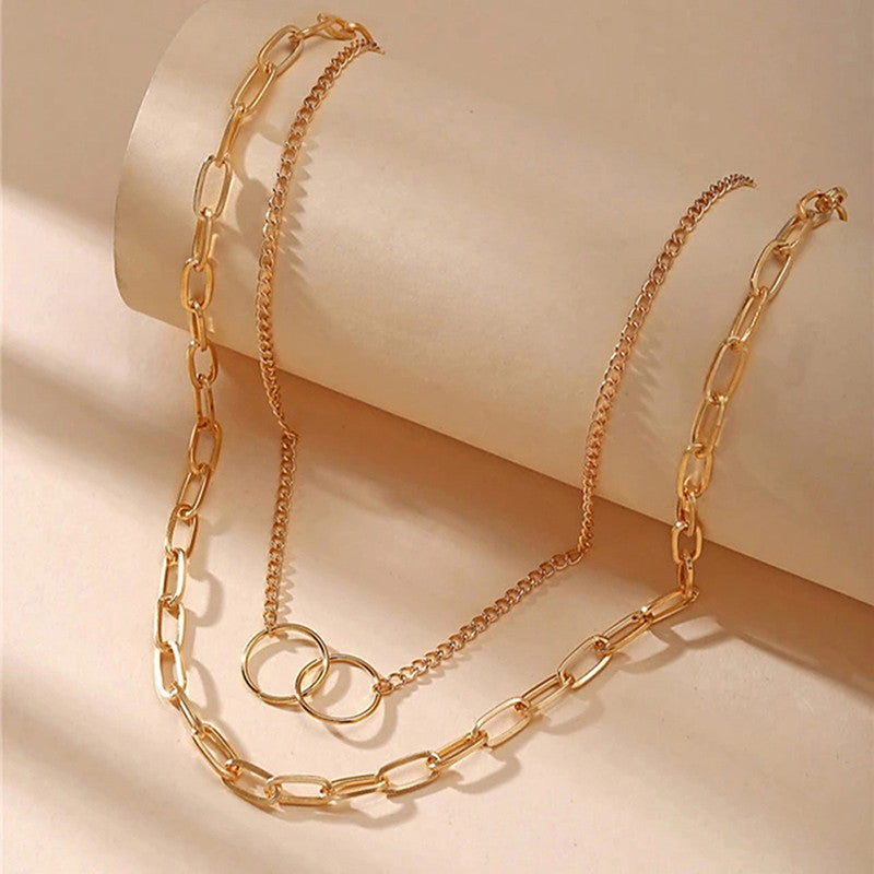 Mesmerizing Cross Ring Lon Chain Gold Plated Necklace For Women