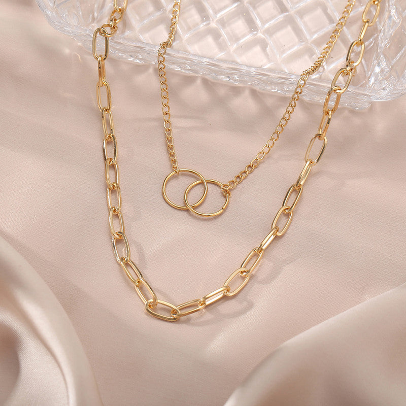 Mesmerizing Cross Ring Lon Chain Gold Plated Necklace For Women