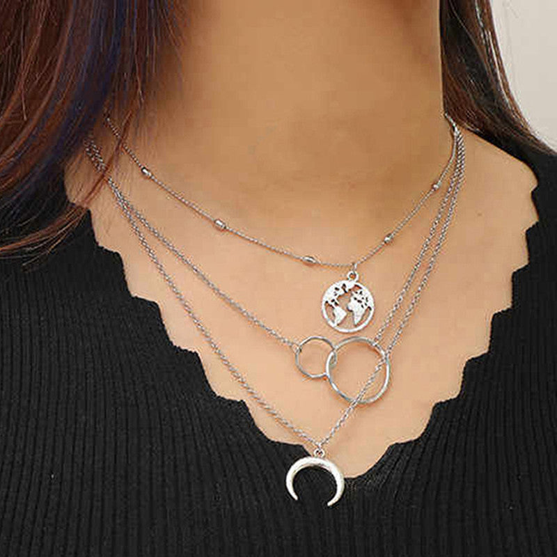 Plushie Global Cross Ring Design Silver Plated Necklace For Women