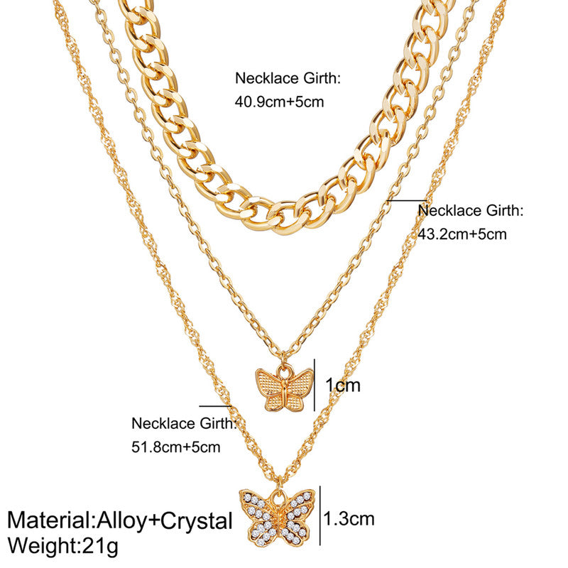 AD Butterfly Multi Strand Gold Plated Necklace For Women