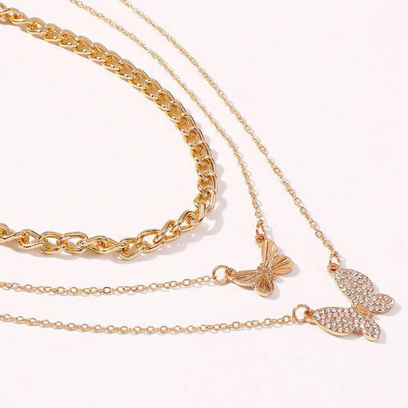 AD Butterfly Multi Strand Gold Plated Necklace For Women