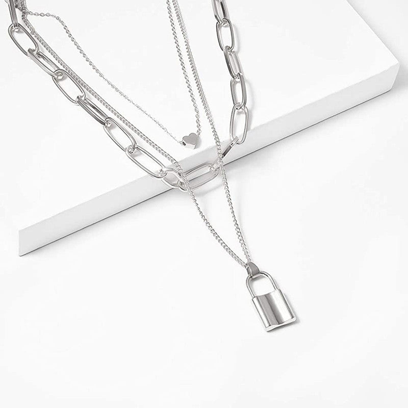 Ravishing Lock Heart Silver Plated Necklace For Women