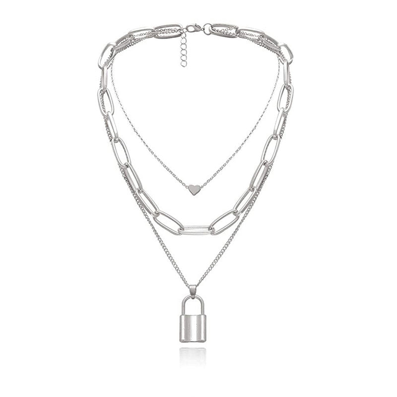 Ravishing Lock Heart Silver Plated Necklace For Women