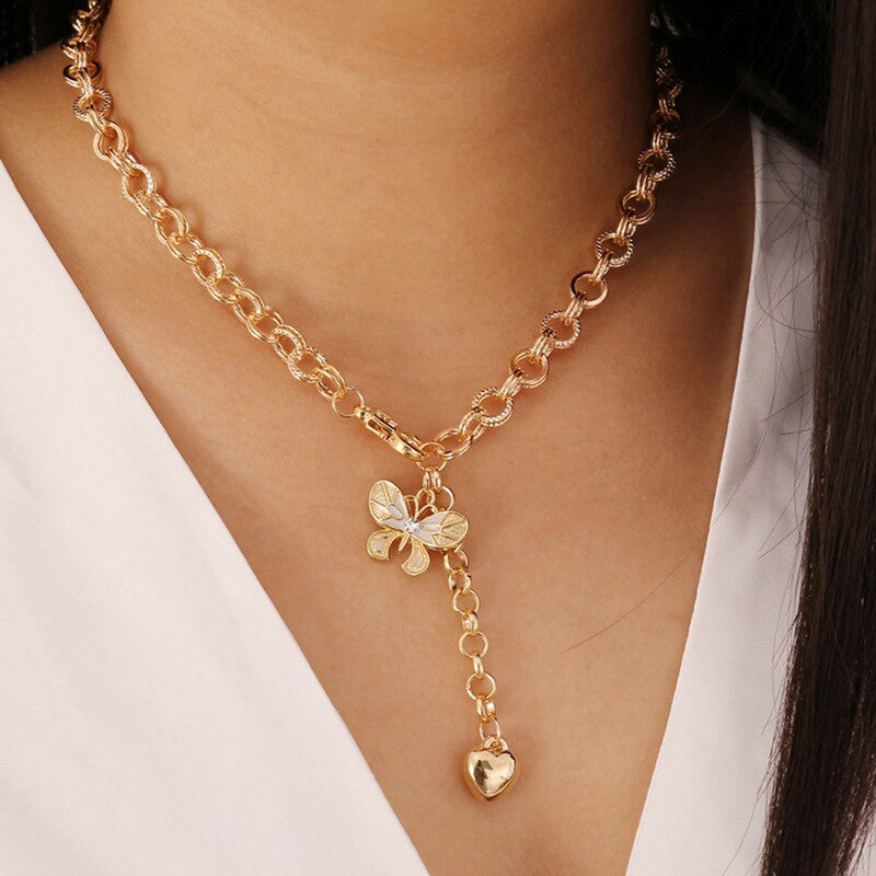 Stunning Butterfly Heart Gold Plated Necklace For Women