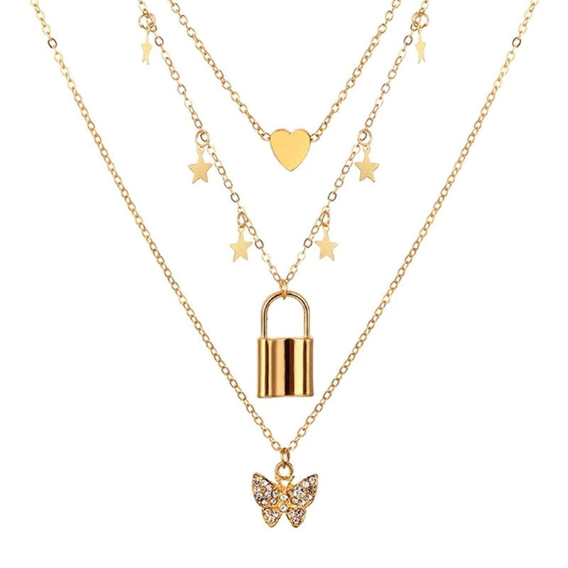 Gold Plated Butterfly inspired Layered Necklace For Women