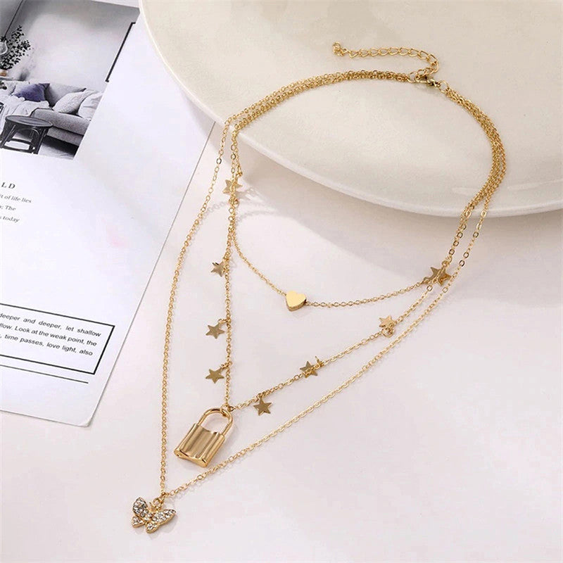 Gold Plated Butterfly inspired Layered Necklace For Women