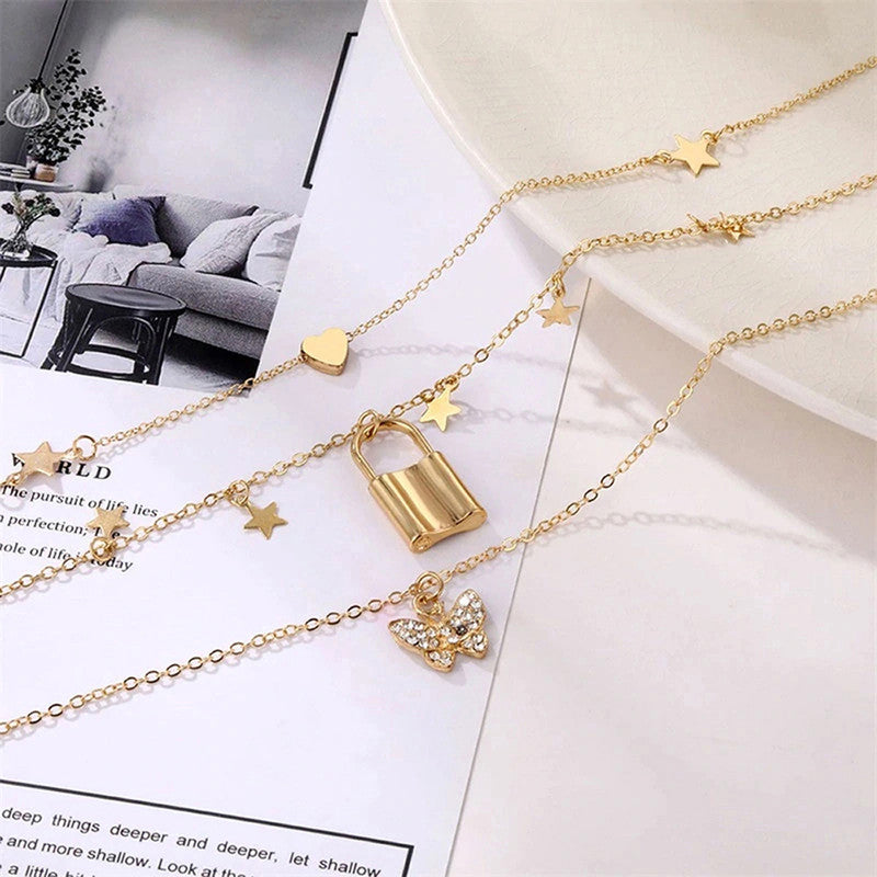 Gold Plated Butterfly inspired Layered Necklace For Women