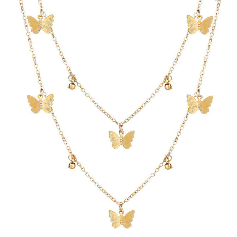 Gold Plated Butterfly inspired Layered Necklace For Women