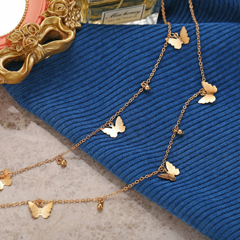 Gold Plated Butterfly inspired Layered Necklace For Women