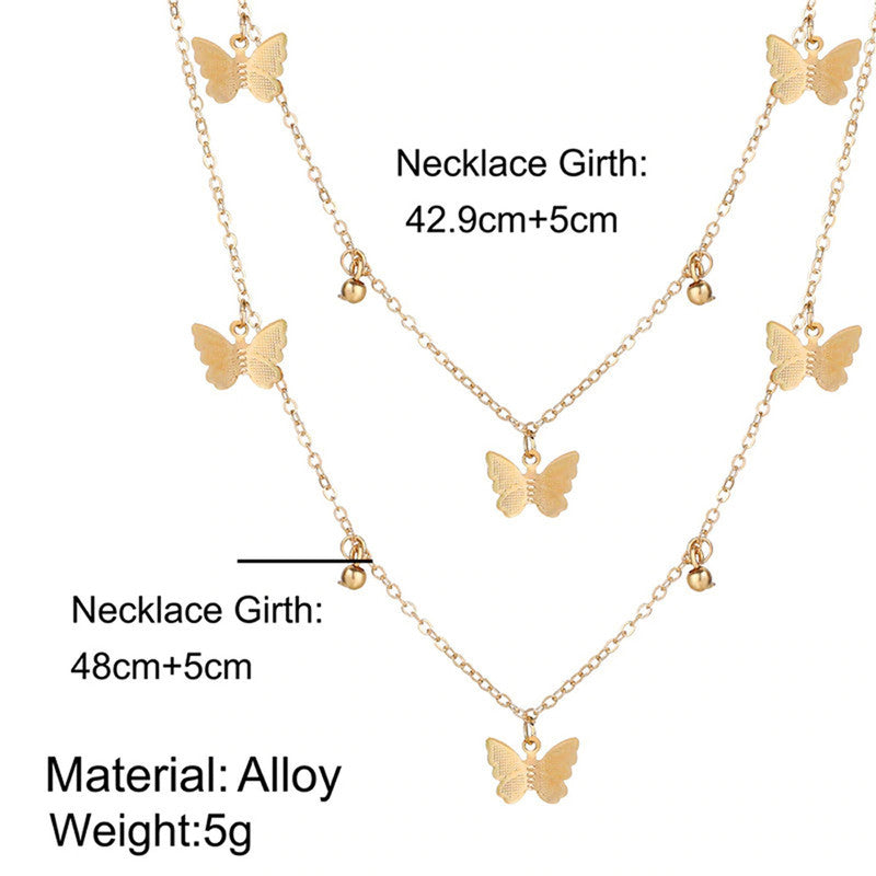 Gold Plated Butterfly inspired Layered Necklace For Women