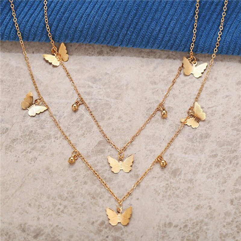 Gold Plated Butterfly inspired Layered Necklace For Women