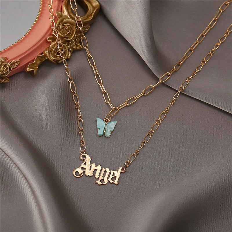 Swanky Butterfly Angel Gold Plated Multi Strand Necklace For Women