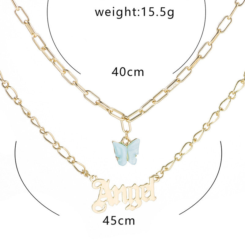 Swanky Butterfly Angel Gold Plated Multi Strand Necklace For Women