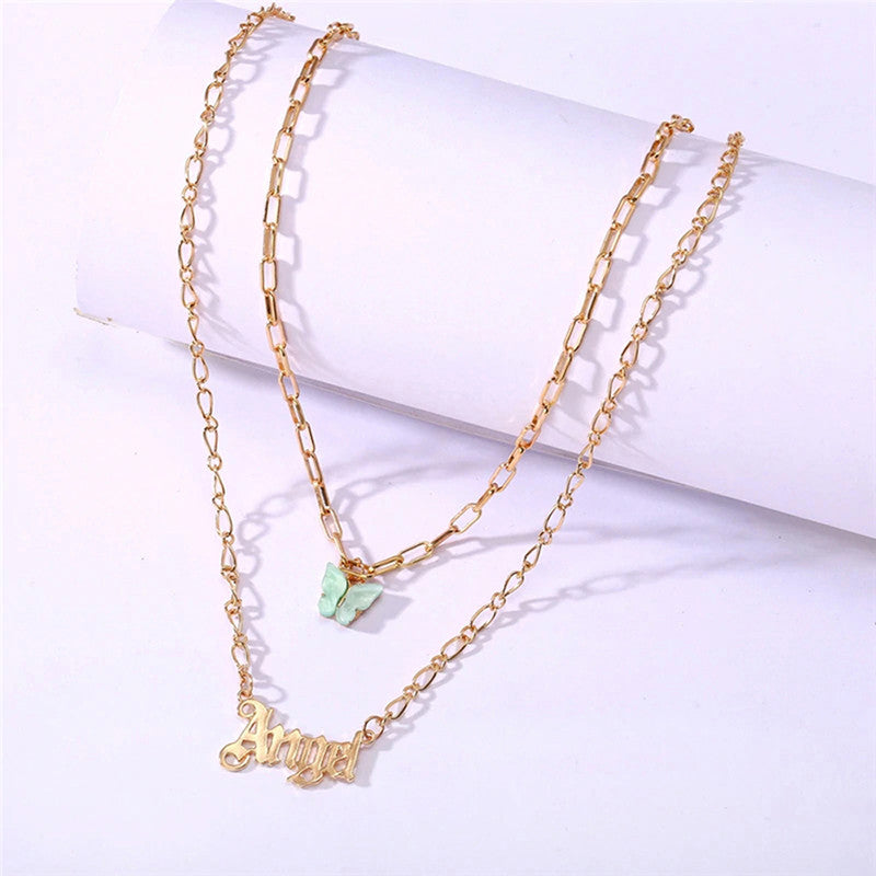 Swanky Butterfly Angel Gold Plated Multi Strand Necklace For Women