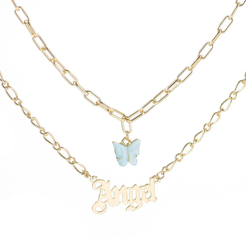 Swanky Butterfly Angel Gold Plated Multi Strand Necklace For Women