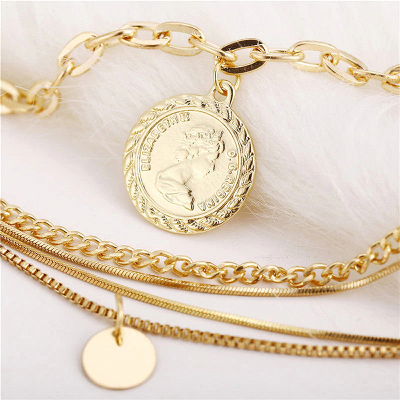 Gold-Toned Gold Plated Layered Necklace For Women