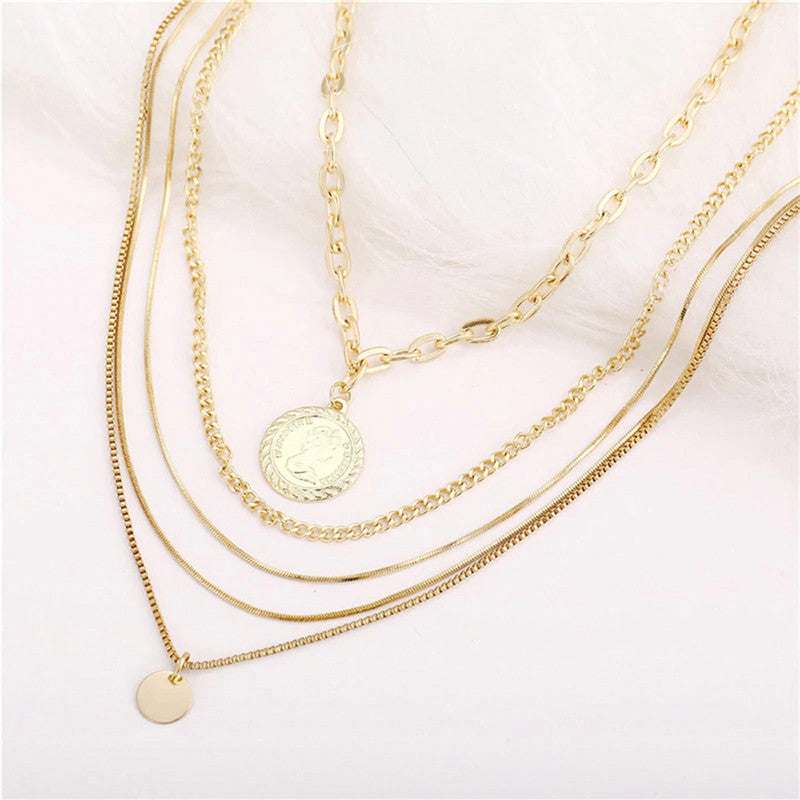 Gold-Toned Gold Plated Layered Necklace For Women