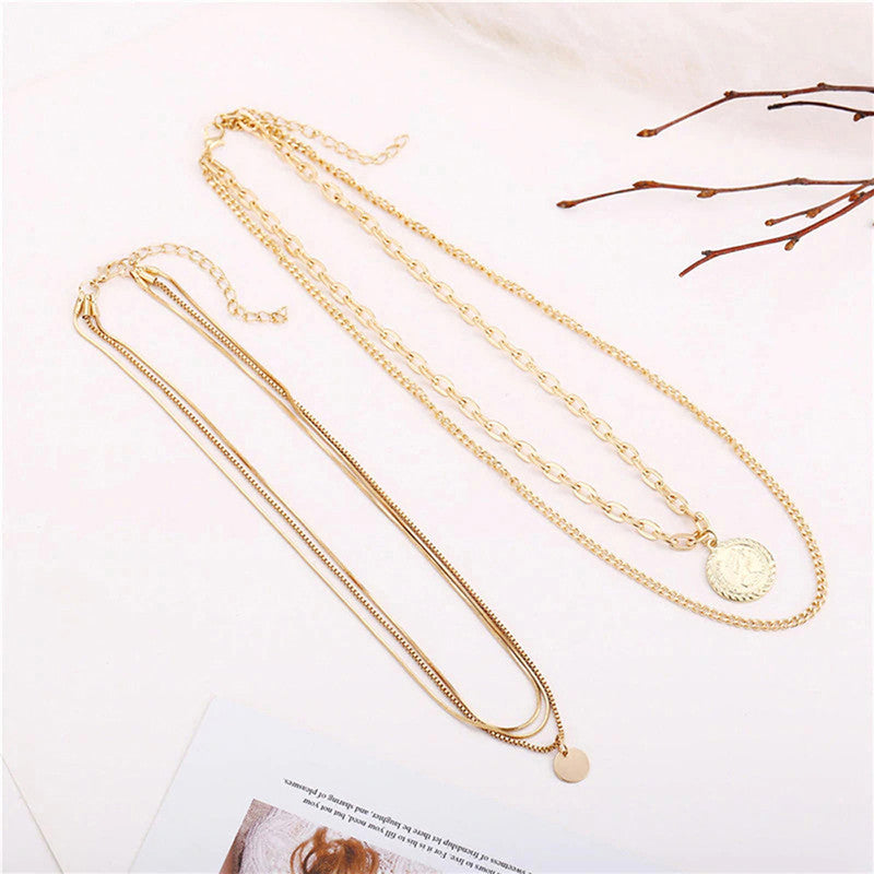 Gold-Toned Gold Plated Layered Necklace For Women