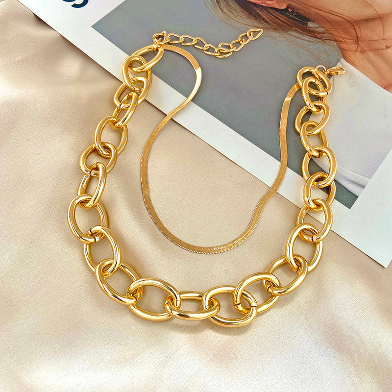 Gold-Toned Gold Plated Layered Necklace For Women