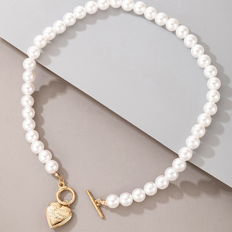 Gold-Toned Pearly White Layered Necklace For Women