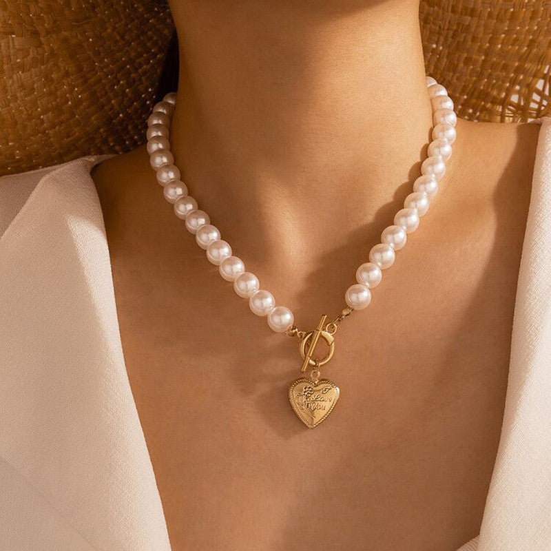 Gold-Toned Pearly White Layered Necklace For Women