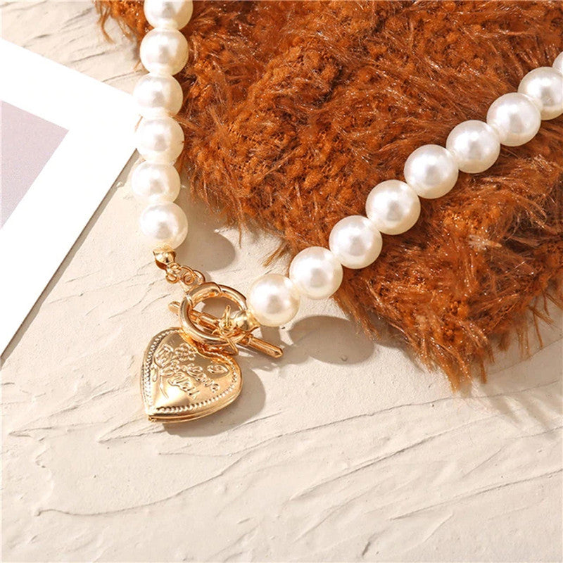 Gold-Toned Pearly White Layered Necklace For Women