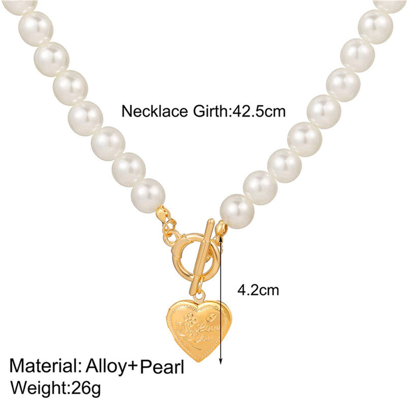 Gold-Toned Pearly White Layered Necklace For Women