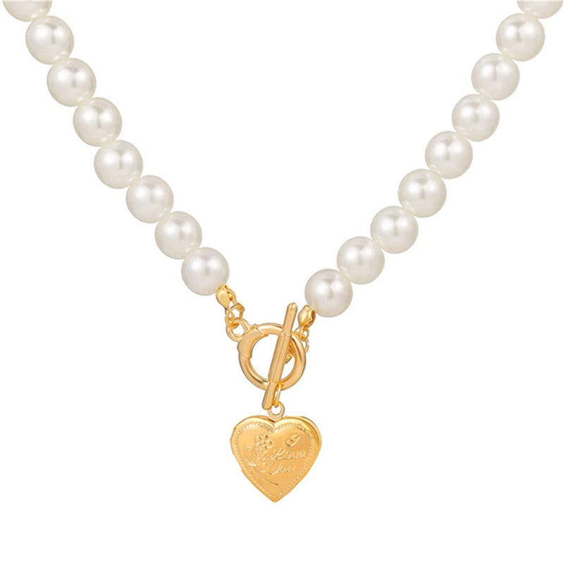 Gold-Toned Pearly White Layered Necklace For Women