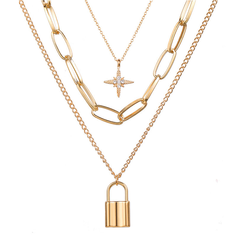 Gold-Toned Gold Plated Layered Necklace For Women