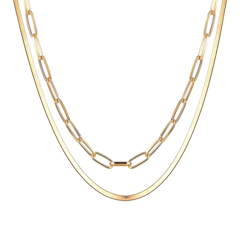 Gold Plated Gold Toned Dual Layered Necklace For Women - MySmartBazaar