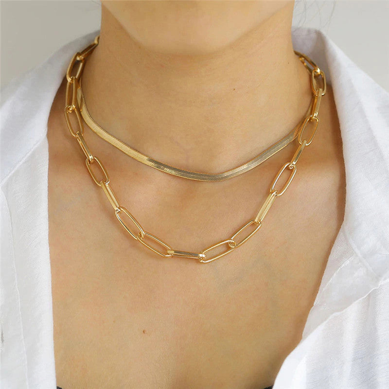 Gold Plated Gold Toned Dual Layered Necklace For Women - MySmartBazaar