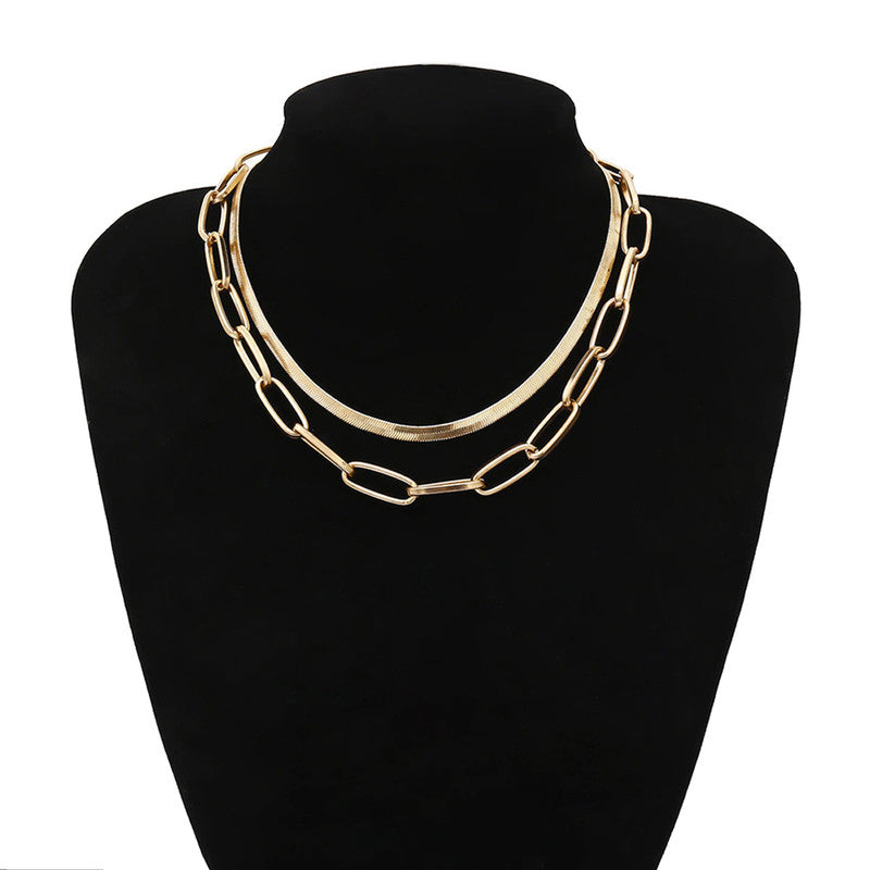 Gold Plated Gold Toned Dual Layered Necklace For Women - MySmartBazaar