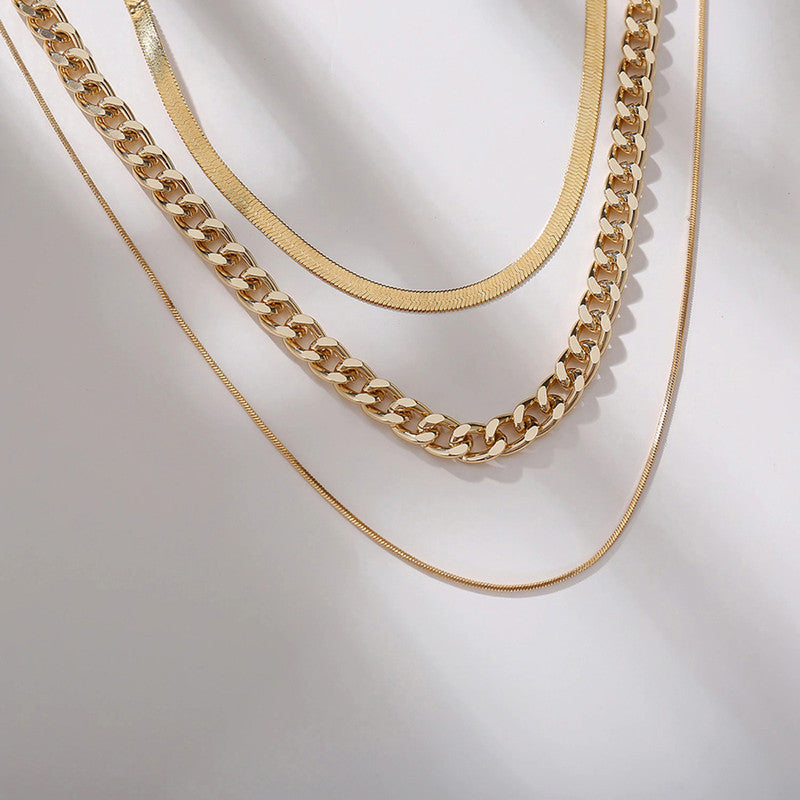 Gold Plated Gold Toned Triple Layered Necklace For Women