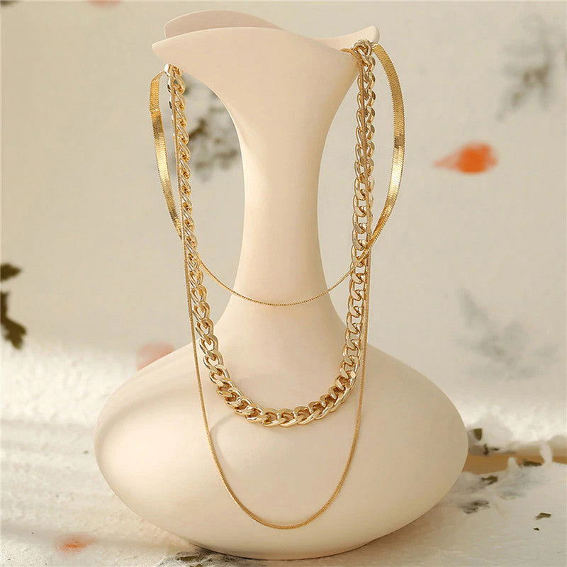 Gold Plated Gold Toned Triple Layered Necklace For Women