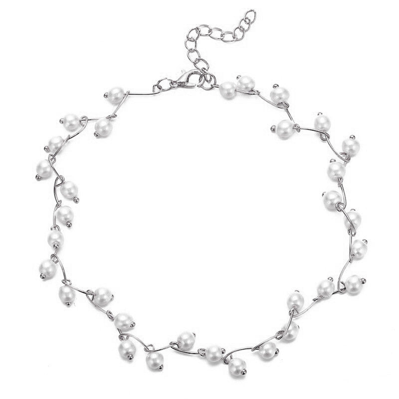 Pearl Studded Single Layer Silver Plated Necklace Jewellery For Women