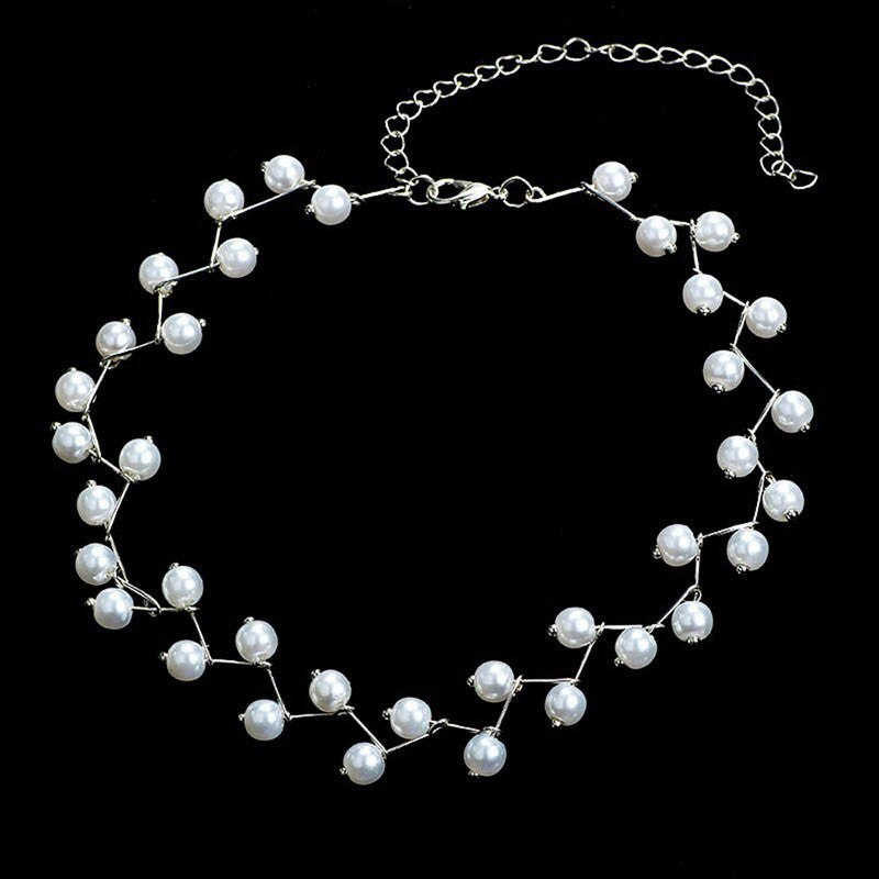 Pearl Studded Single Layer Silver Plated Necklace Jewellery For Women