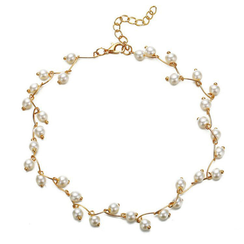 Pearl Studded Single Layer Gold Plated Necklace Jewellery For Women