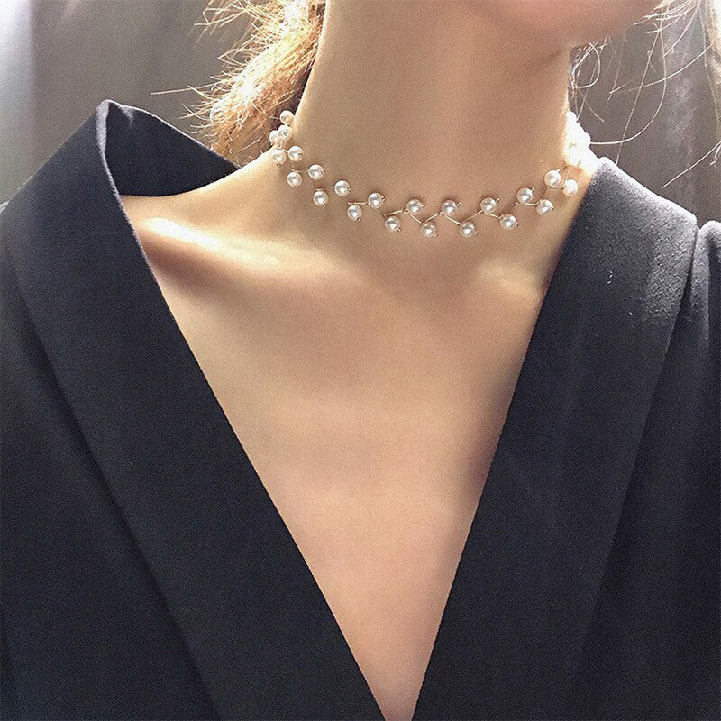 Pearl Studded Single Layer Gold Plated Necklace Jewellery For Women