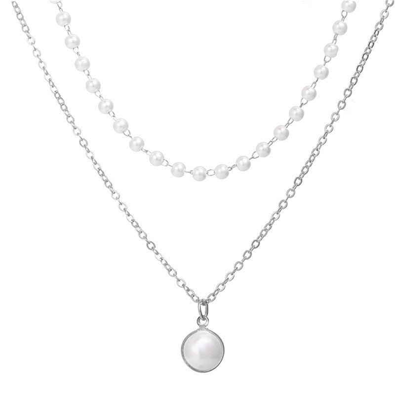 Pearl Studded Silver Plated Double Layer Necklace Jewellery